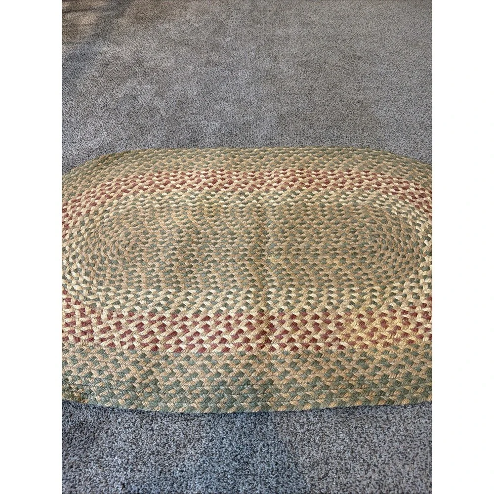 Oval Braided Jute Rug Green, Red, Neutrals 45